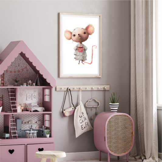 Plakat Myszka Trzymająca Prezent 30x40 cm  ForWalls.eu