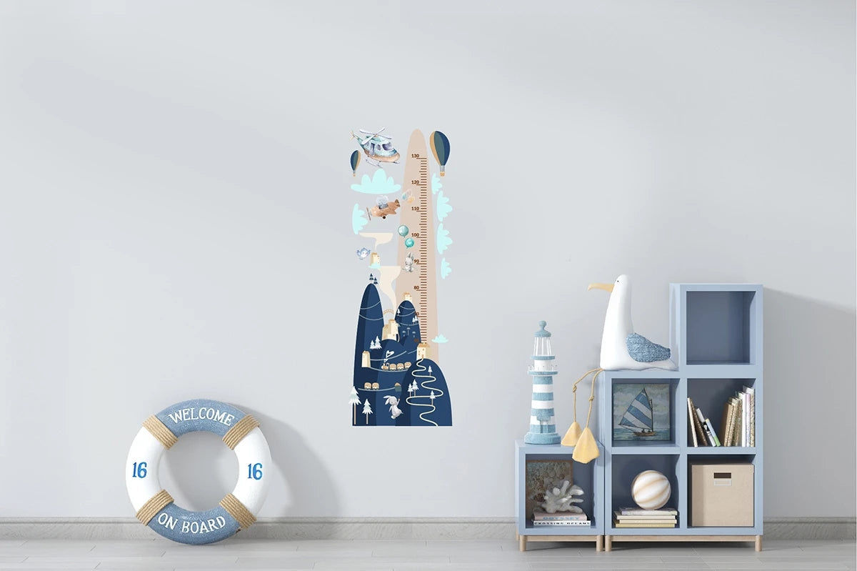 Miarka wzrostu dla dzieci Kolorowa naklejka góry balony chmury  45x120  ForWalls.eu
