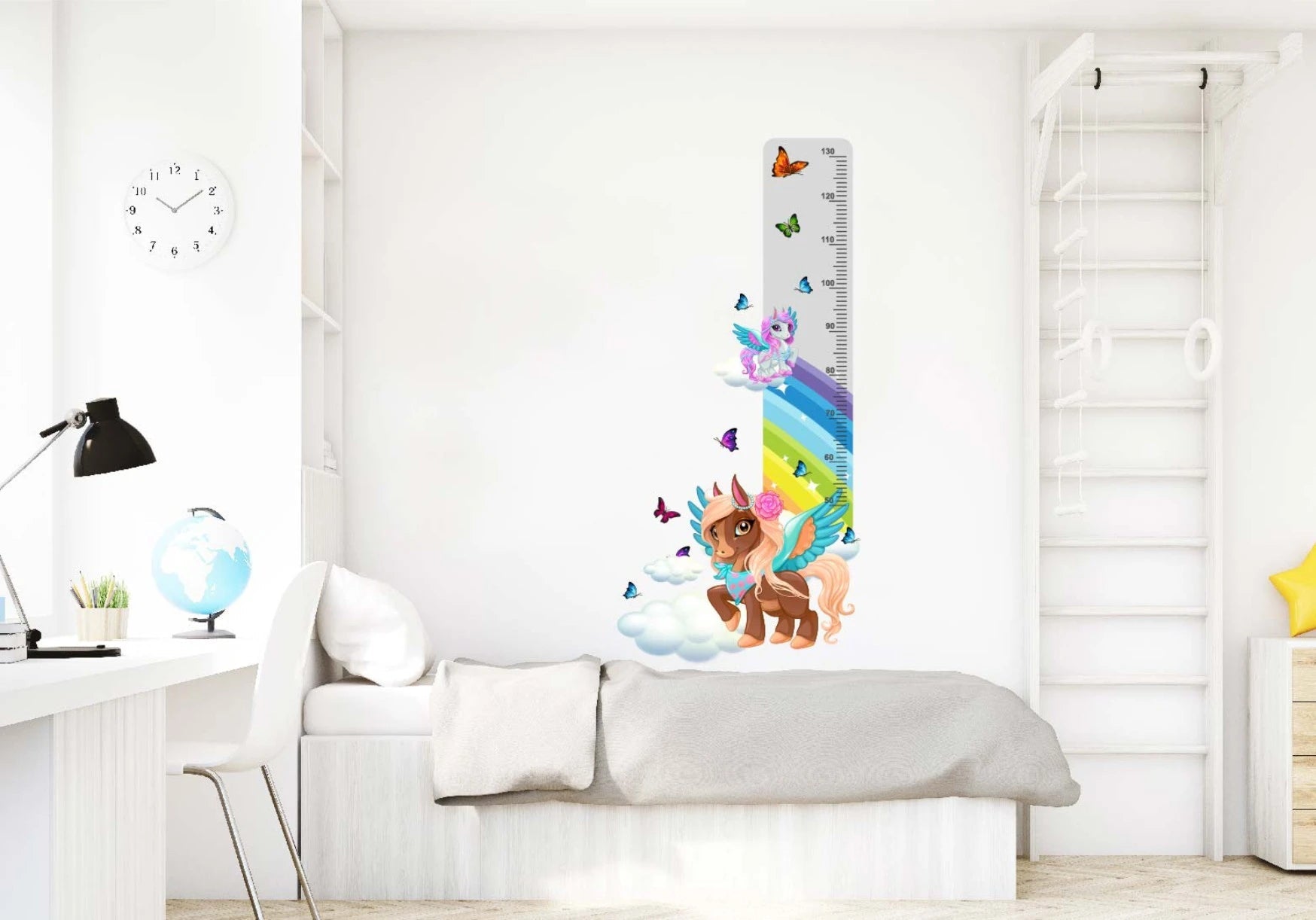 Miarka wzrostu dla dzieci Kolorowa naklejka ścienna kucyki motylki 45x120  ForWalls.eu