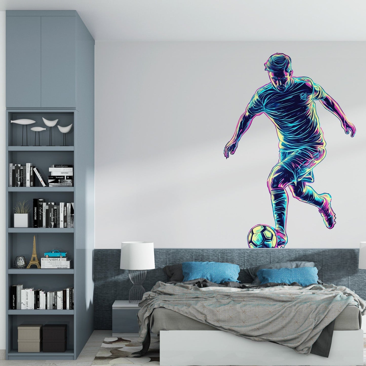 Naklejka ścienna Piłkarz Neon Ozdoba do pokoju nastolatka Piłka Nożna  ForWalls.eu