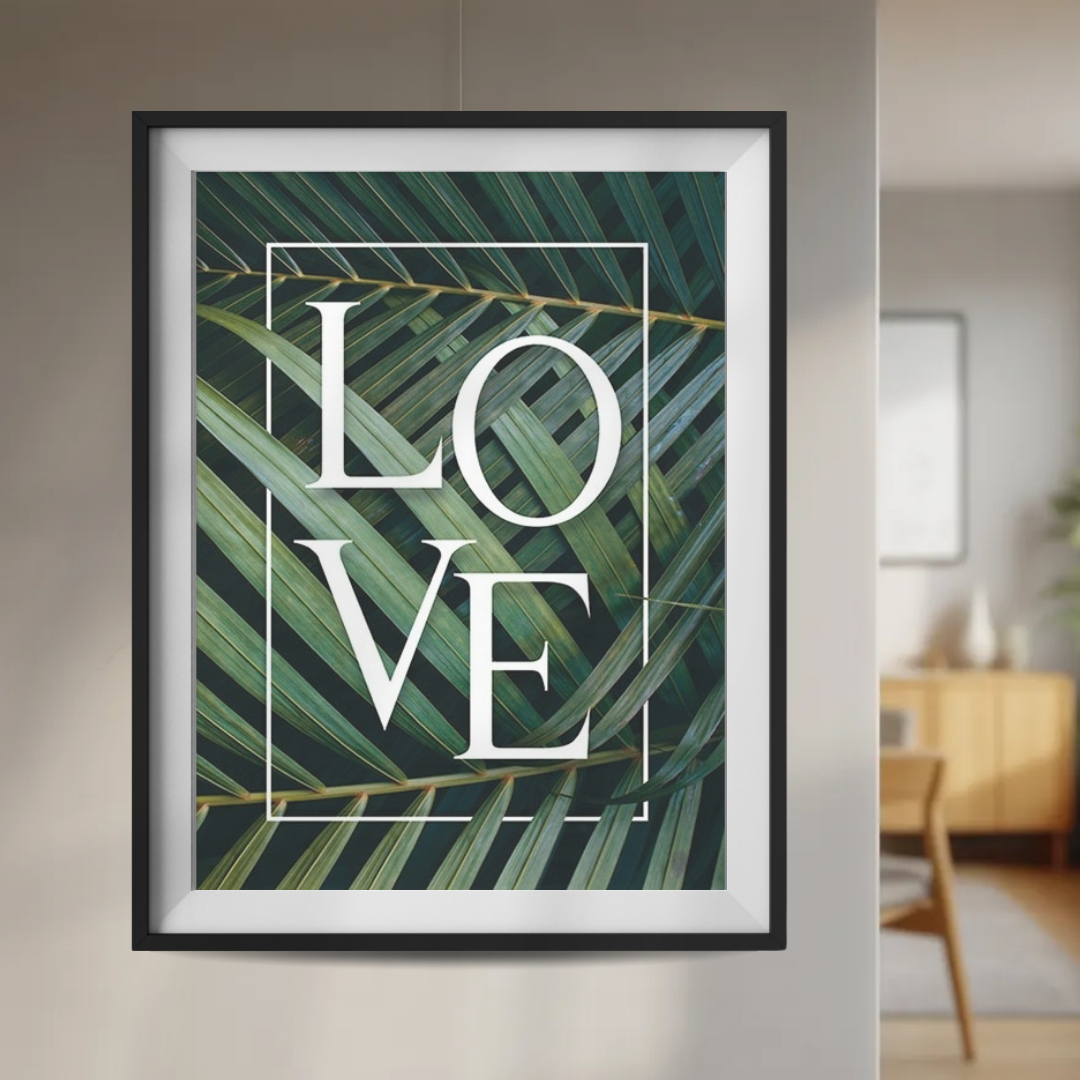 Plakat Love na Tle Liści Palmowych 40x50 cm  ForWalls.eu