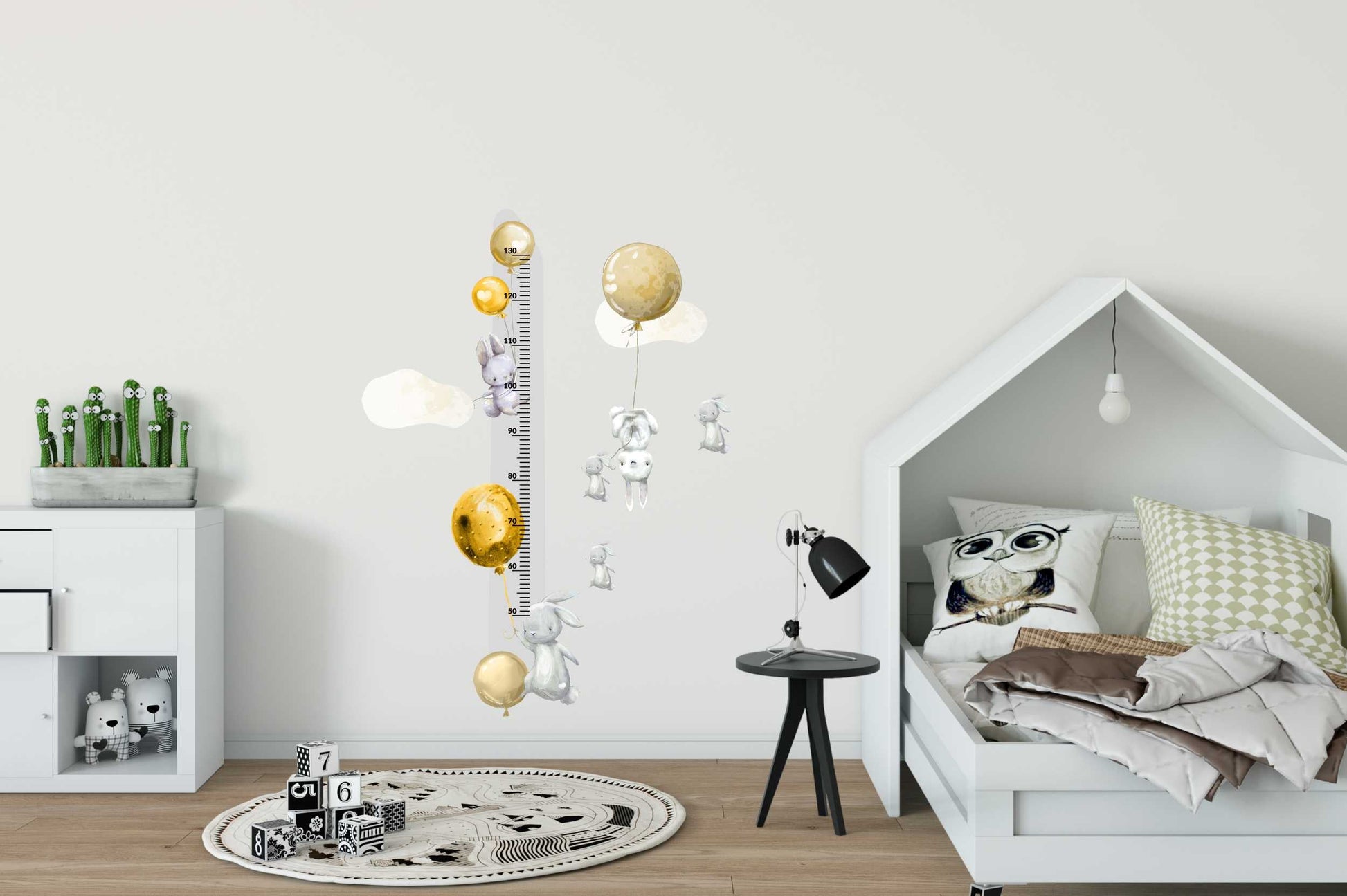 Miarka wzrostu dla dzieci króliczki i żółte balony Kolorowa naklejka 45x120  ForWalls.eu