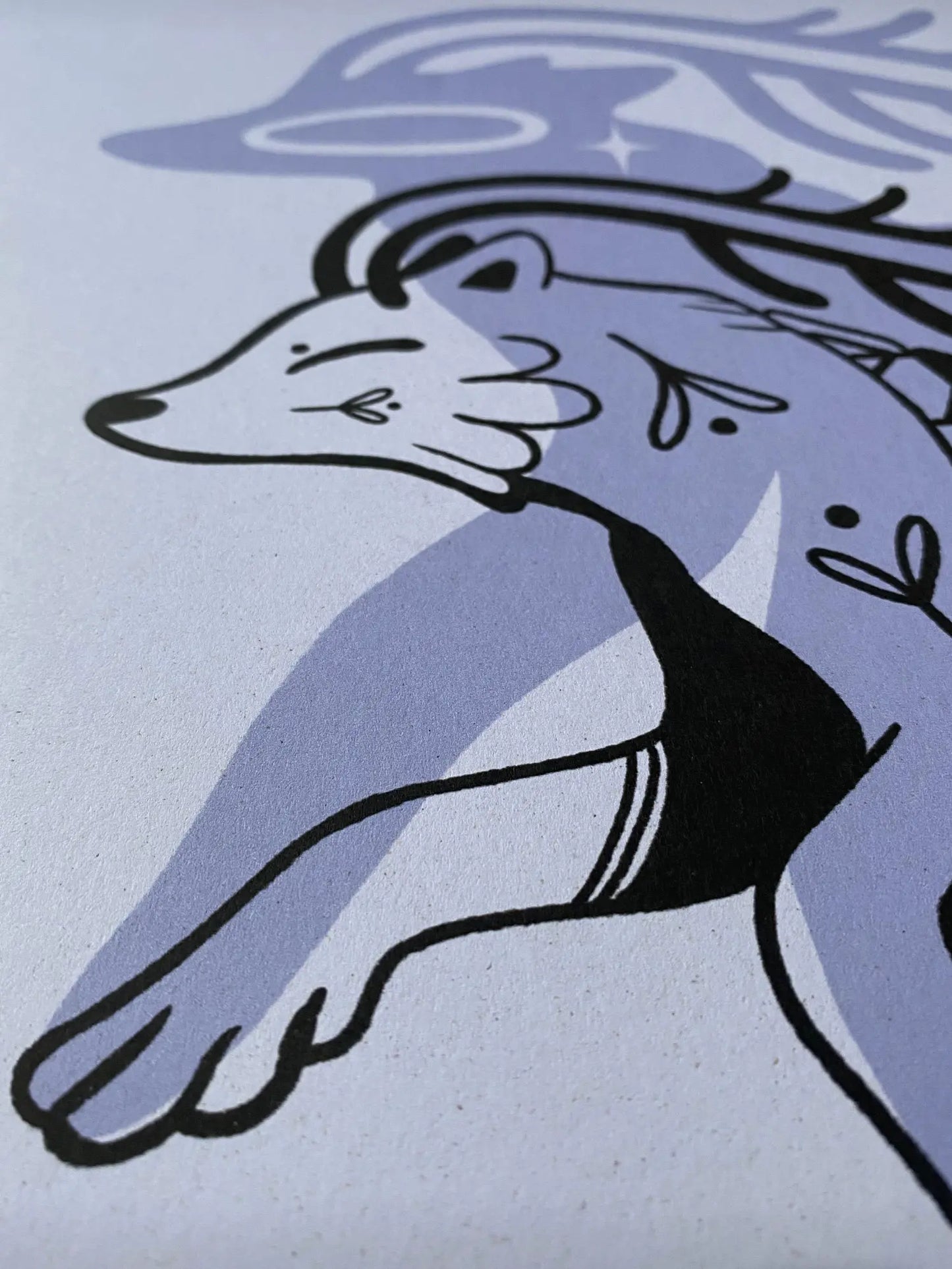 ForWalls.eu - Plakat Wilk - Close-up of minimalist wolf illustration in black and purple on textured off-white Corn Crush paper. - Luiza Kwiatkowska, plakat, print, Soul Animals