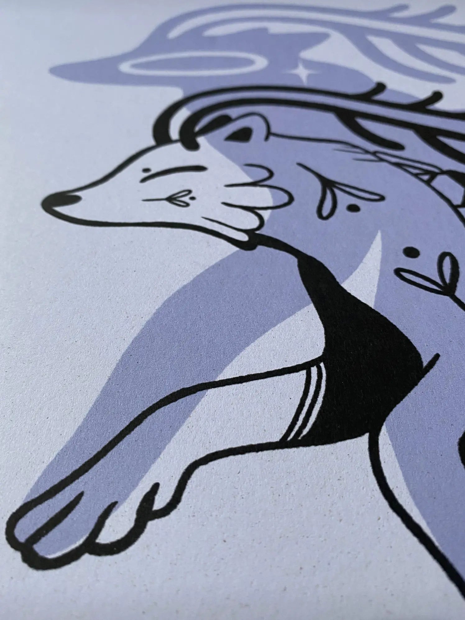 ForWalls.eu - Plakat Wilk - Close-up of minimalist wolf illustration in black and purple on textured off-white Corn Crush paper. - Luiza Kwiatkowska, plakat, print, Soul Animals