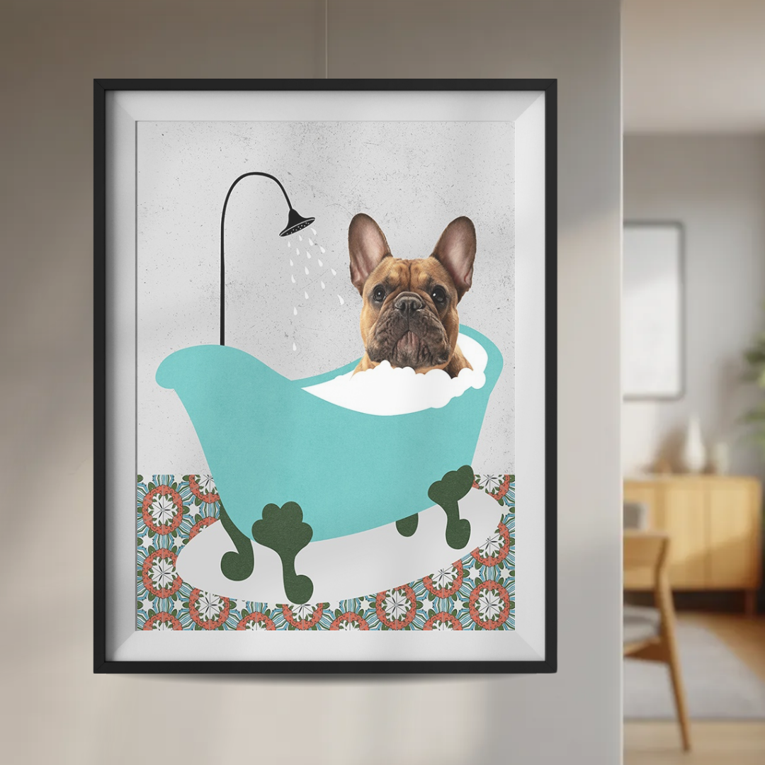 Plakat Pies Buldog W Wannie  ForWalls.eu