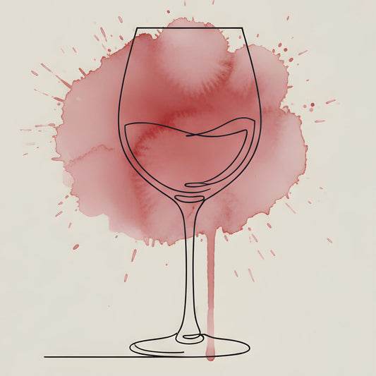 ForWalls.eu - Plakat Wine Splash - Minimalist poster featuring a continuous line drawing of a wine glass over a red wine splash background on beige paper. - minimalistyczny, plakat