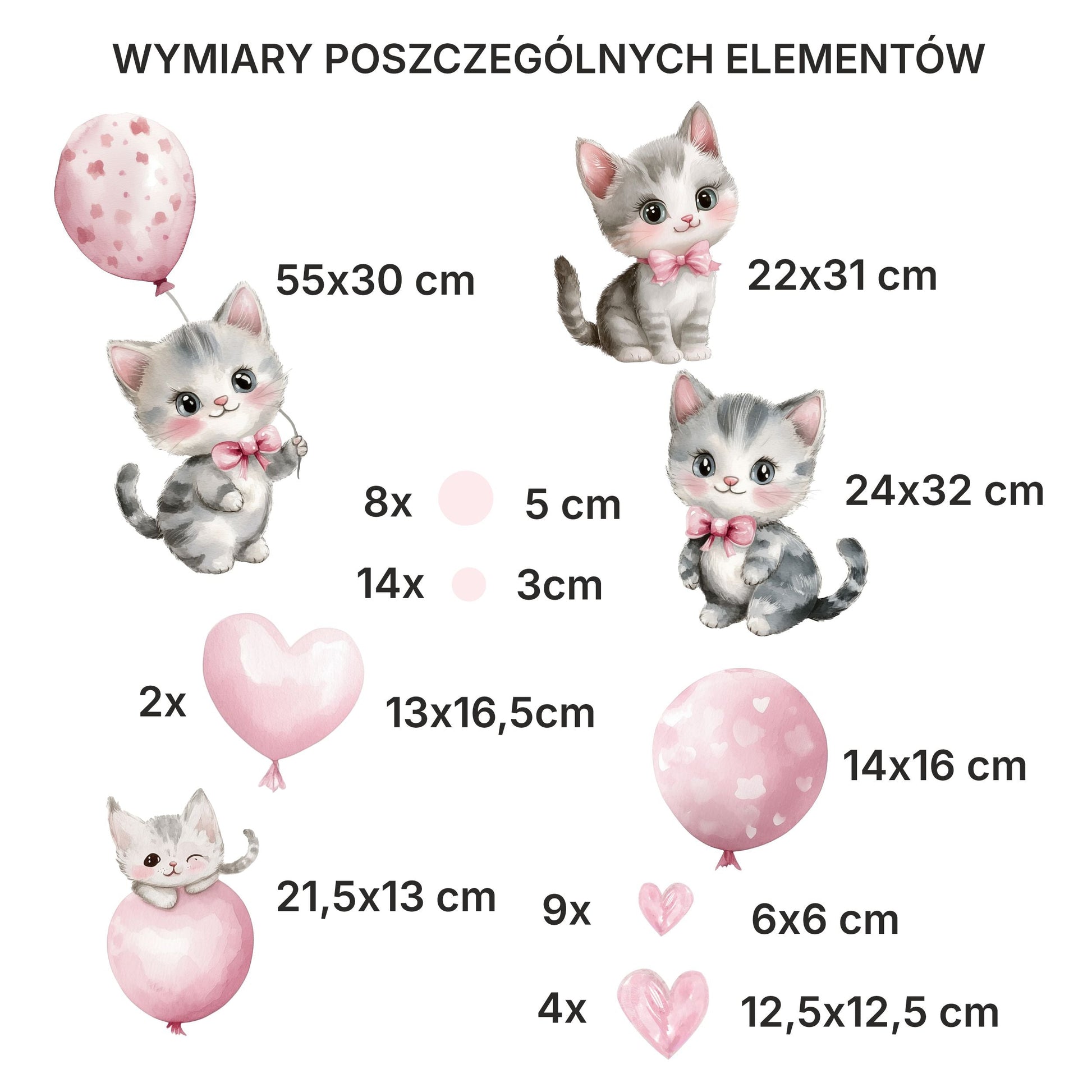 Urocze Różowe Naklejki dla dziewczynek Dziecięce na ścianę meble Kotki  ForWalls.eu