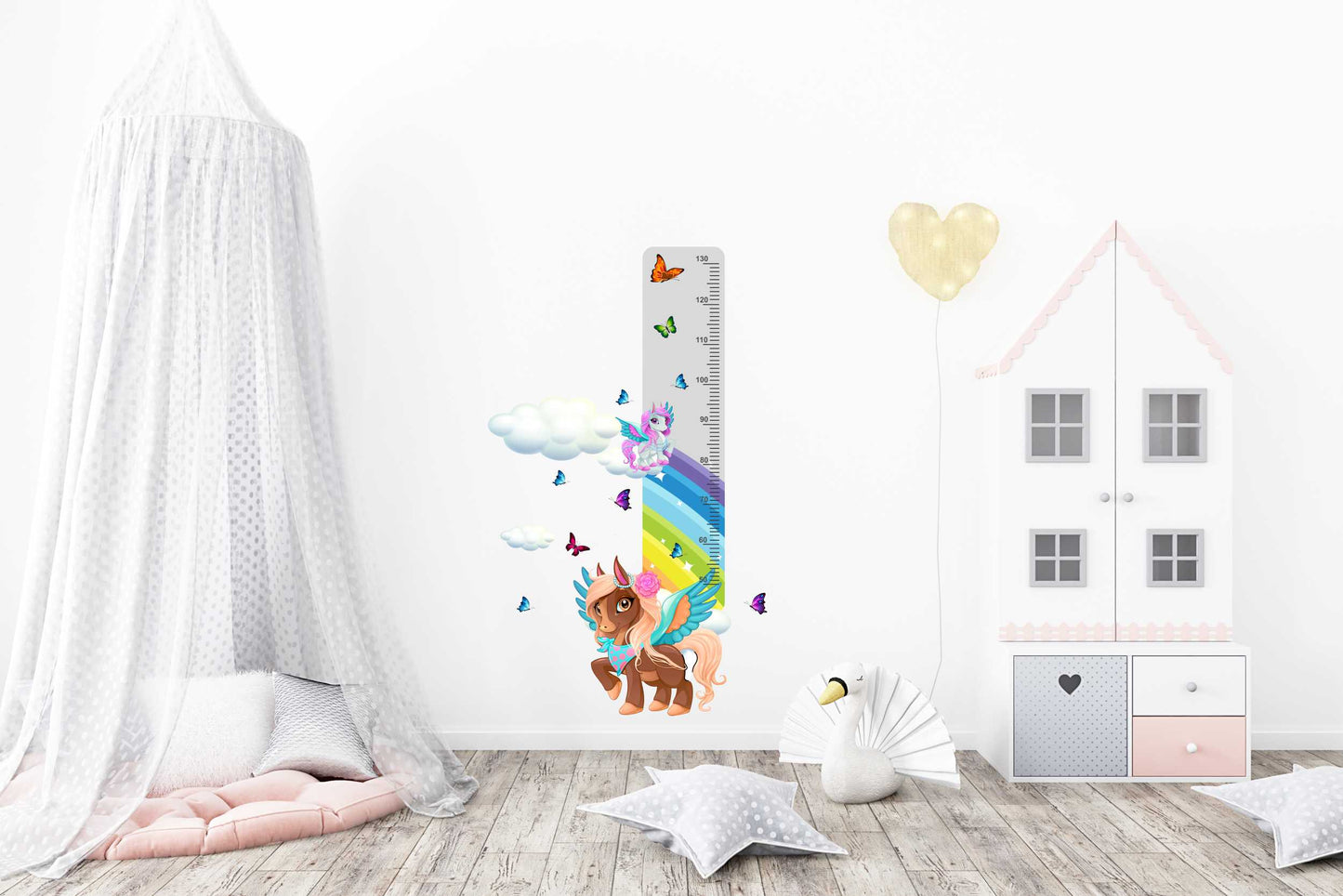 Miarka wzrostu dla dzieci Kolorowa naklejka ścienna kucyki motylki 45x120  ForWalls.eu
