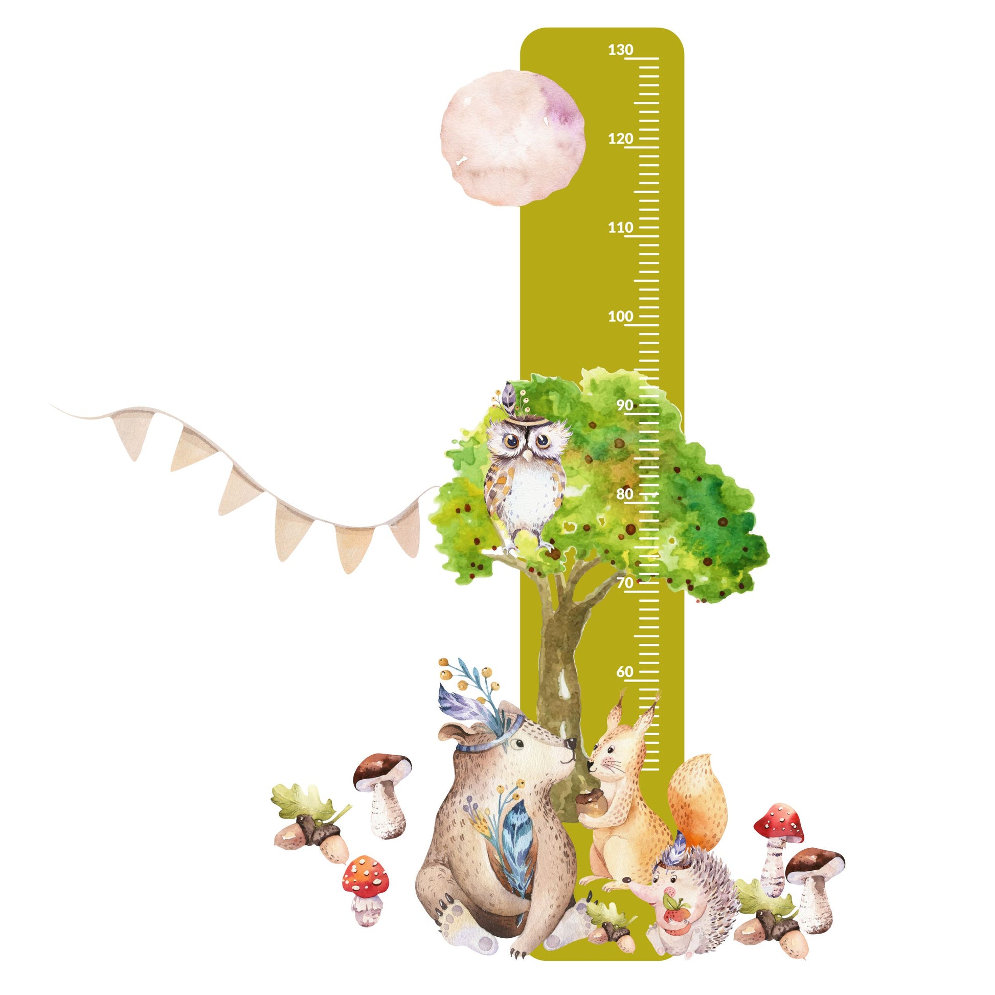 Miarka wzrostu dla dzieci Zielona naklejka ścienna boho zwierzęta  45x120