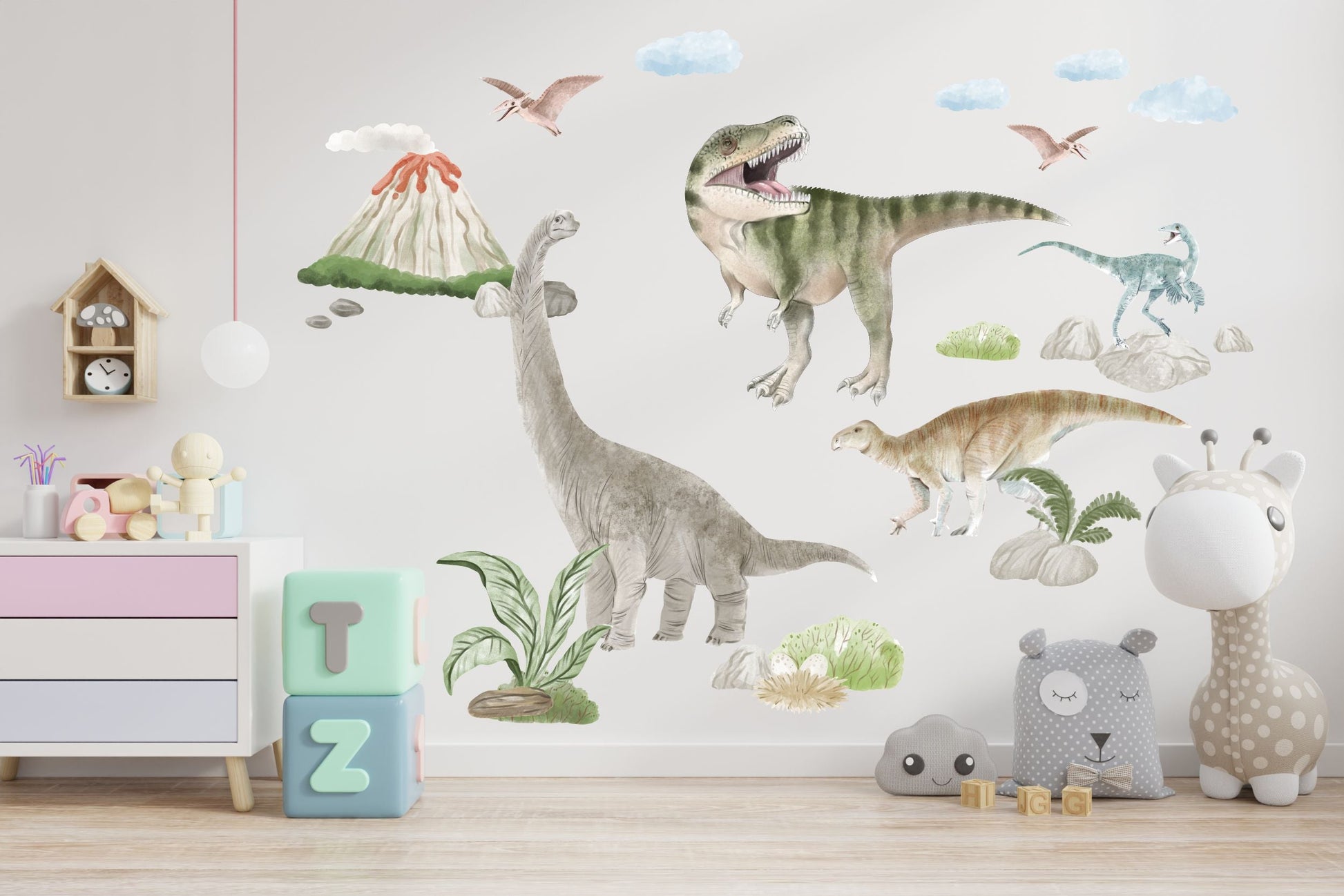 Naklejki dla dzieci na ścianę dla chłopca dinozaury wulkan  ForWalls.eu