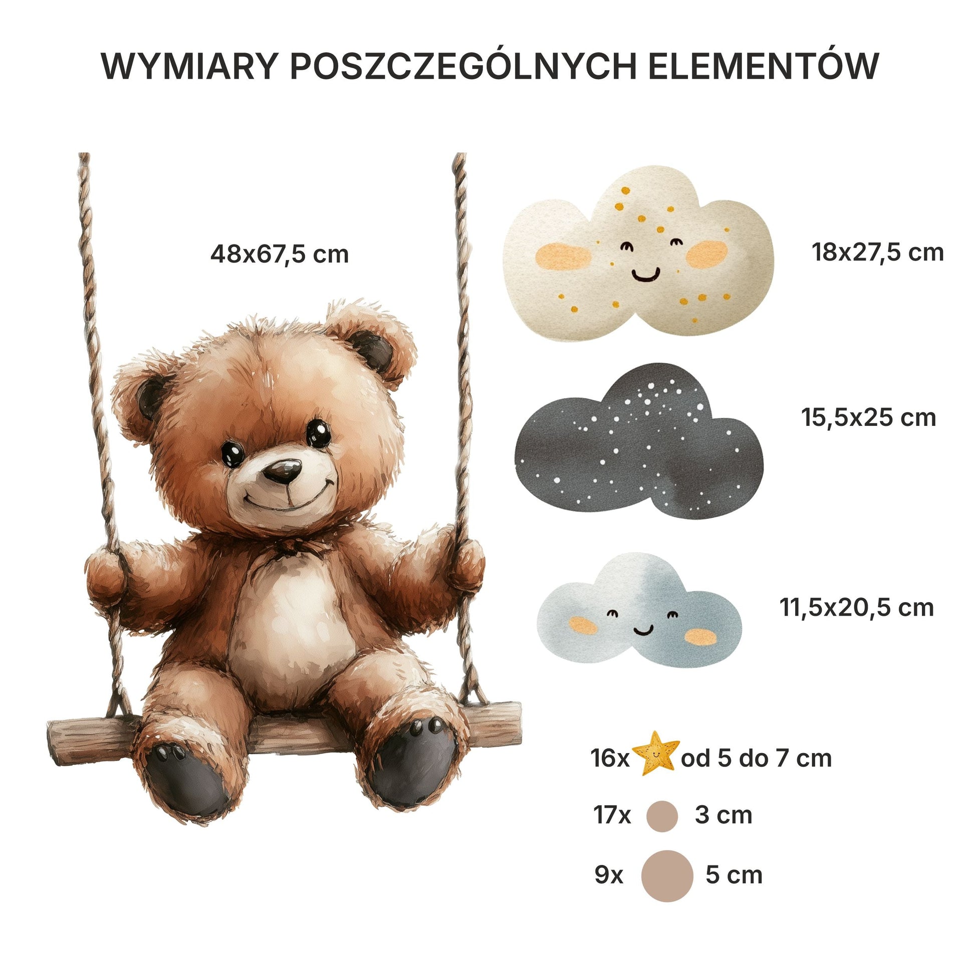Ozdobne Beżowe Naklejki dla niemowlaka chłopca dziewczynki dziecięce Miś  ForWalls.eu