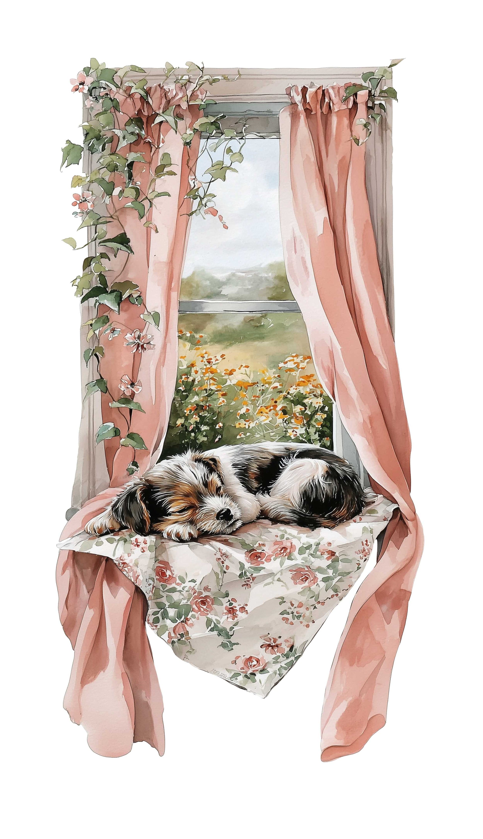 Naklejka na ścianę dla dzieci dziewczynki nastolatki Okno Piesek 100x200