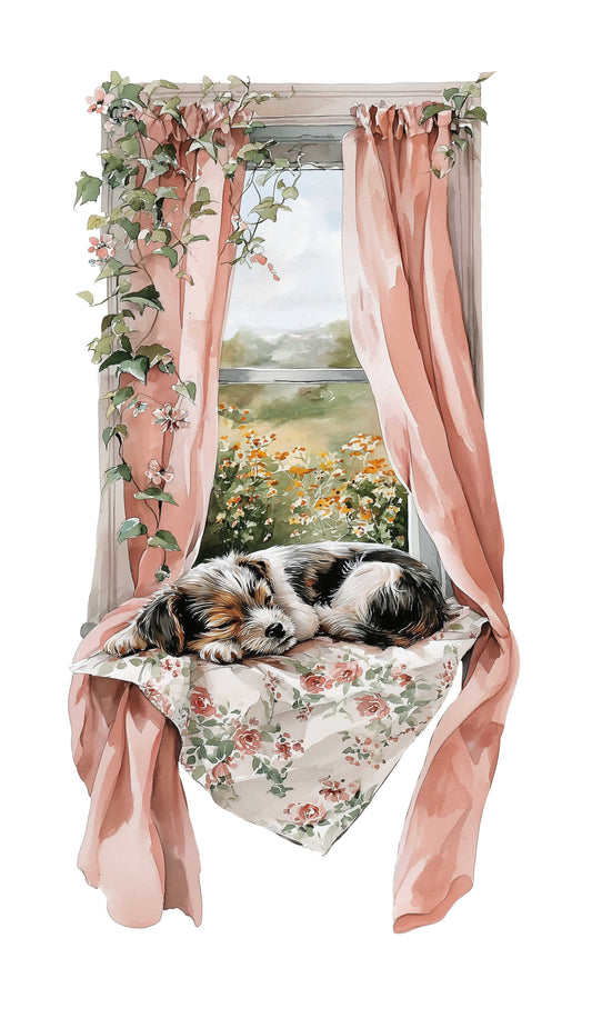 Naklejka na ścianę dla dzieci dziewczynki nastolatki Okno Piesek 100x200