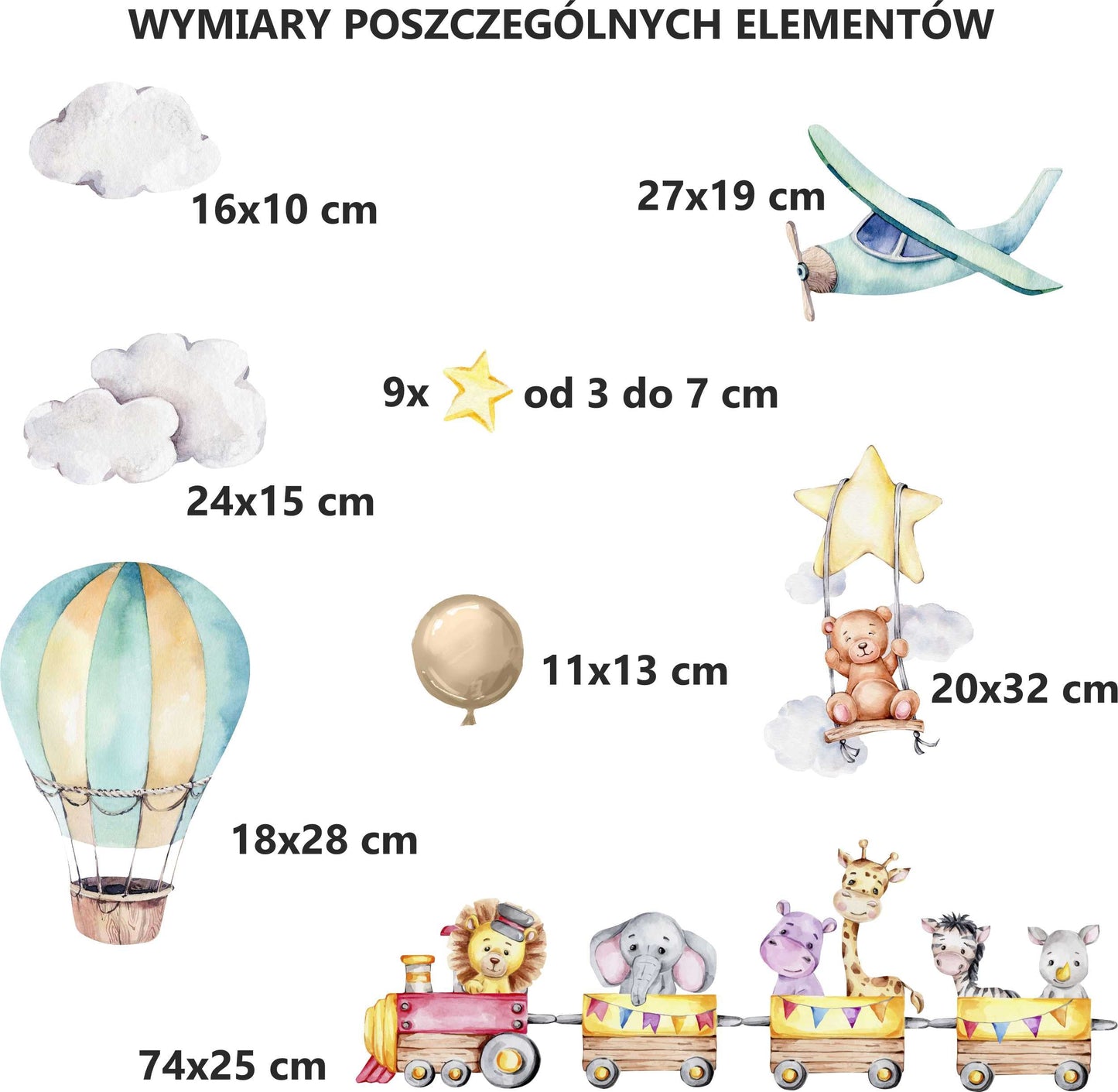 Naklejki Obrazki dla dzieci Zwierzęta Pociąg Miś Gwiazdki Pokój Dziecka  ForWalls.eu