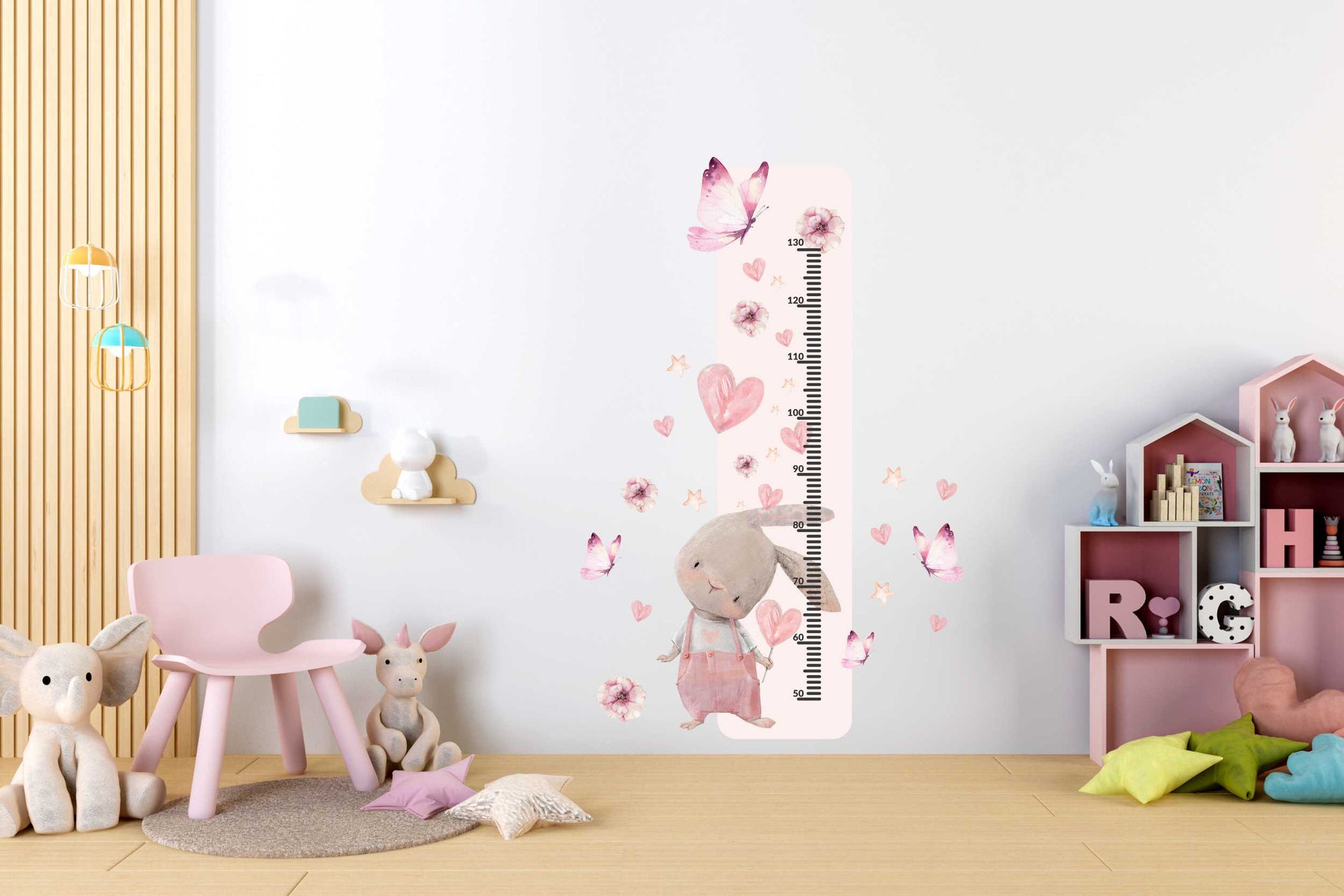 Miarka wzrostu dla dzieci króliczek Naklejka na ścianę różowa królik 45x120  ForWalls.eu