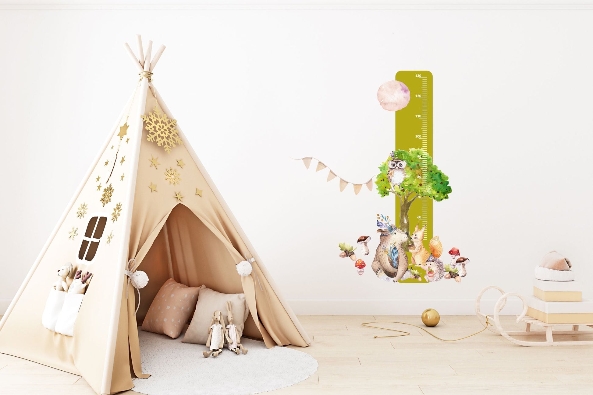 Miarka wzrostu dla dzieci Zielona naklejka ścienna boho zwierzęta  45x120  ForWalls.eu