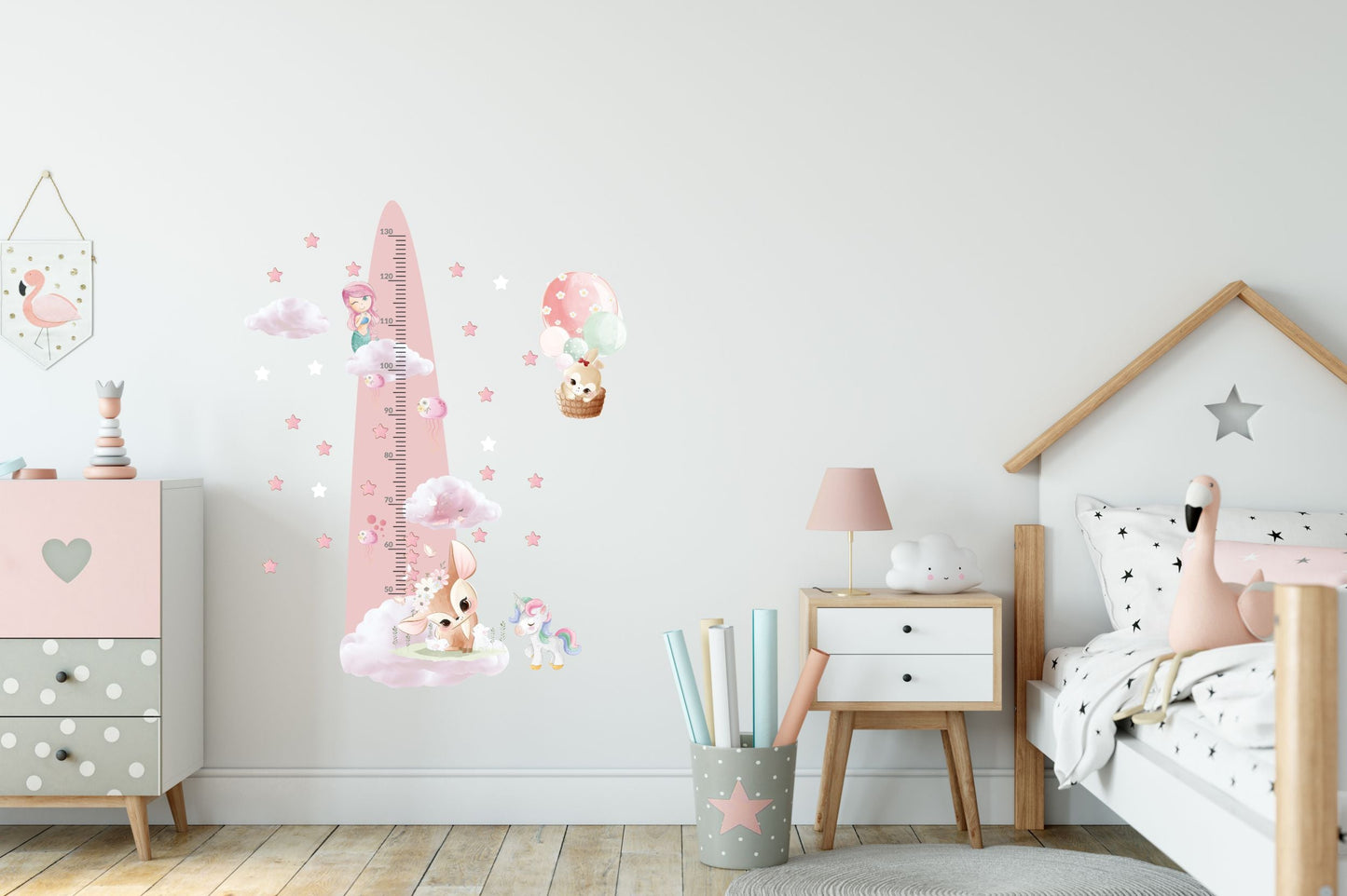 Miarka wzrostu dla dzieci Różowa naklejka ścienna dla dziewczynki 45x120  ForWalls.eu