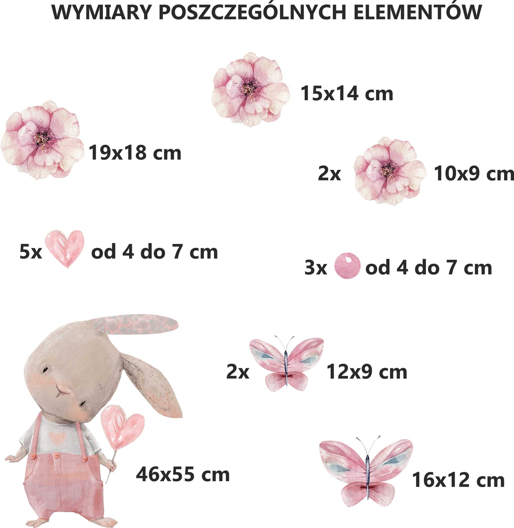 Naklejki ścienne dla dziewczynki Króliczek Kwiatki Różowe Obrazki Dziecięce  ForWalls.eu