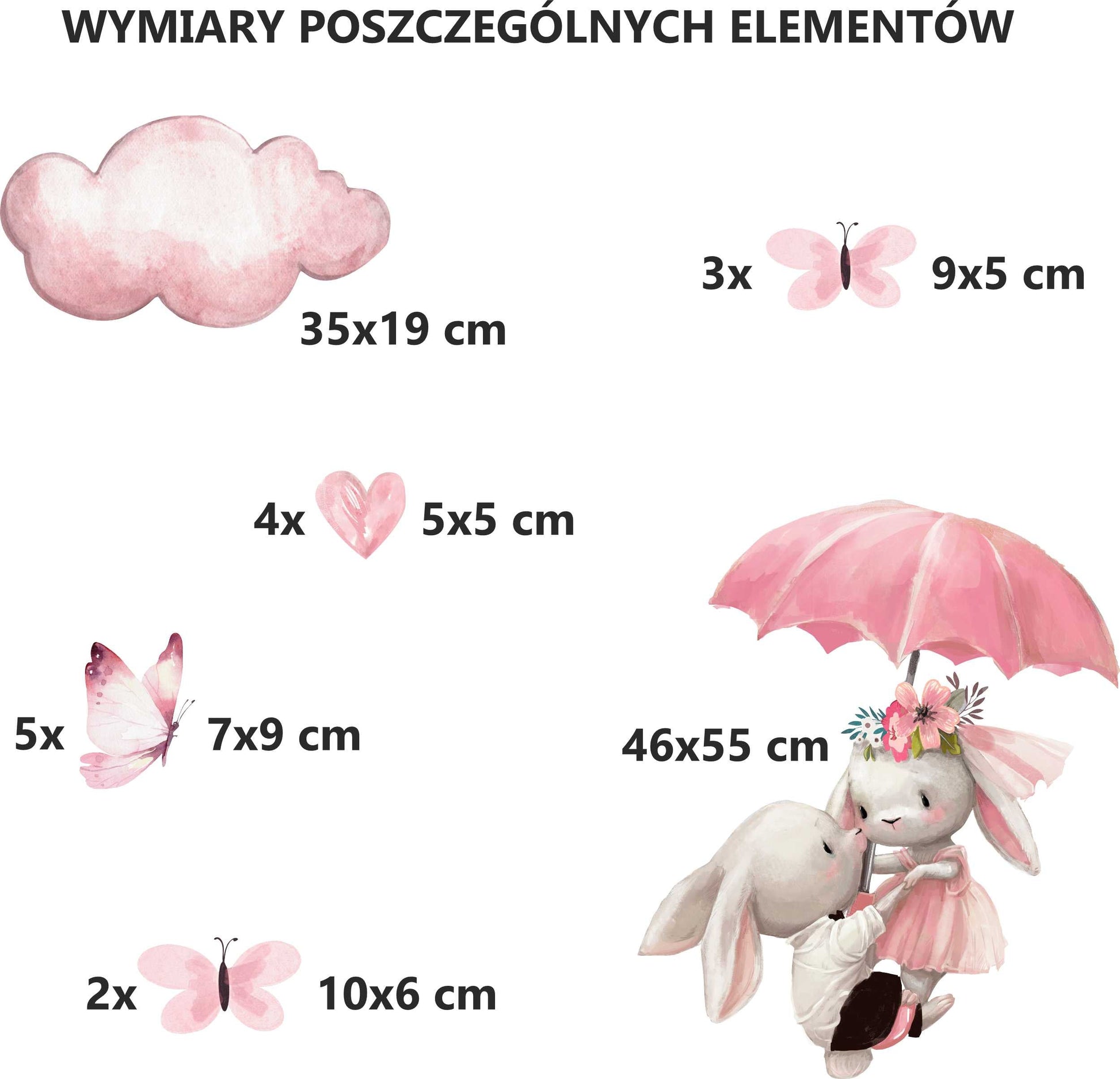 Naklejki na ścianę dla dziewczynki Króliczki Różowa dekoracja dziecięca  ForWalls.eu