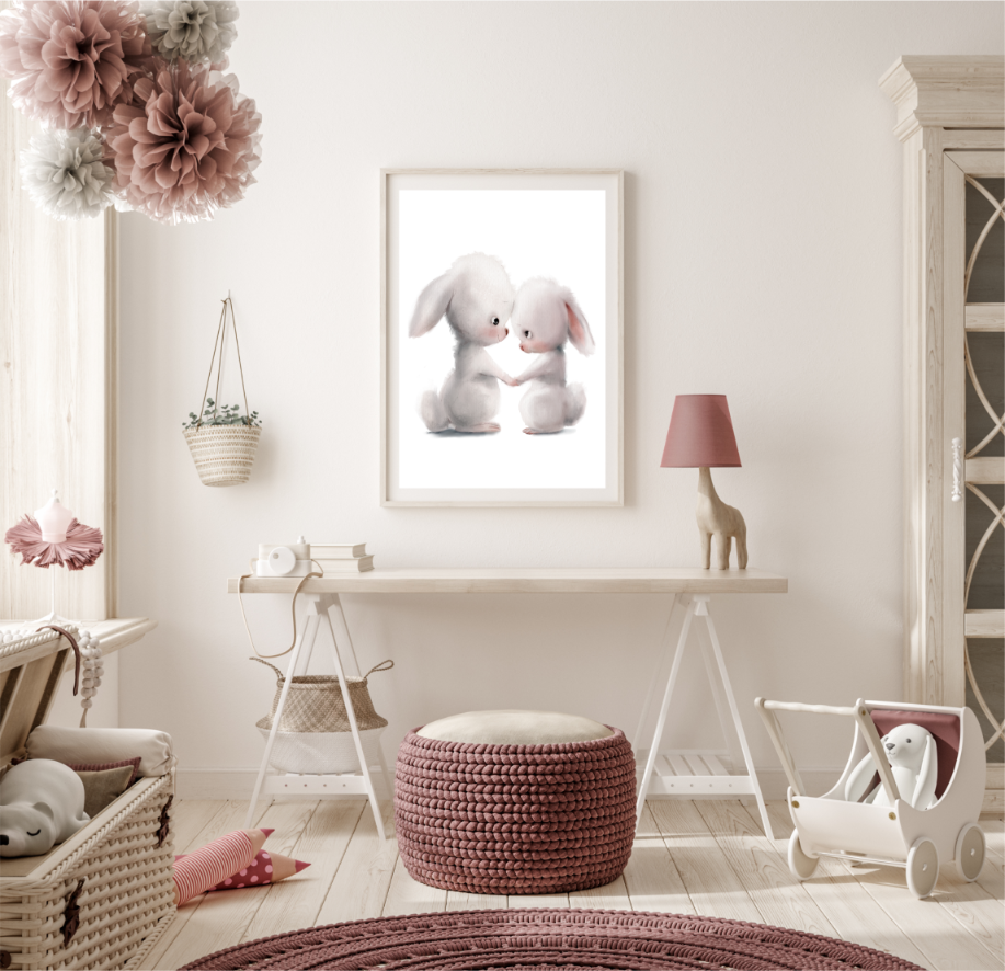 Plakat Dwa Króliczki Trzymające się za Łapki 30x40 cm - ForWalls.eu