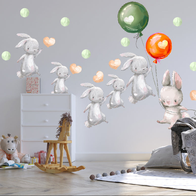 Kolorowe naklejki ścienne dla dzieci dziecięce na ścianę Króliczki balony  ForWalls.eu