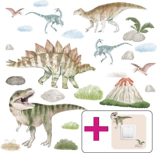 Naklejki na ścianę dla chłopca Dinozaury dla dzieci GRATIS Kontakt Włącznik