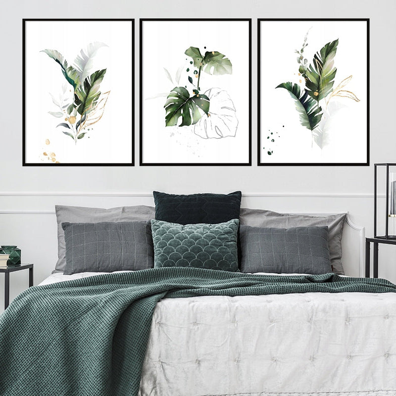 Plakaty Liście Biały Tryptyk 33x43cm  ForWalls.eu