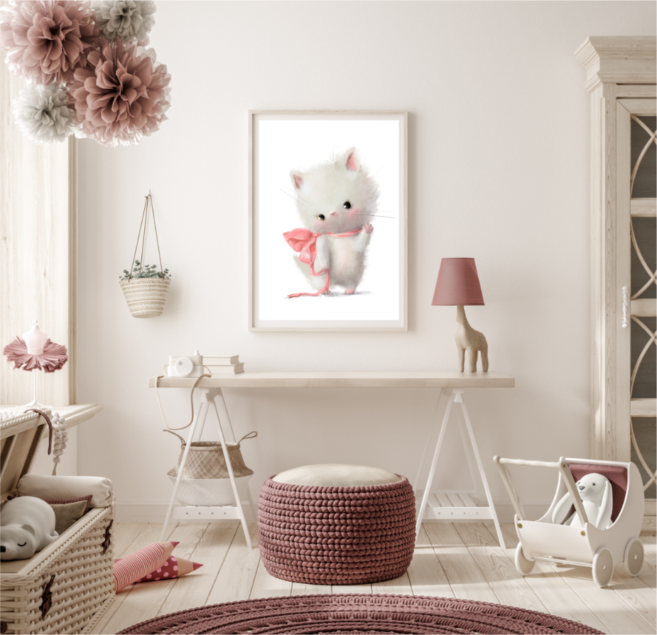 Plakat Kotek z Różową Kokardą 30x40 cm - ForWalls.eu