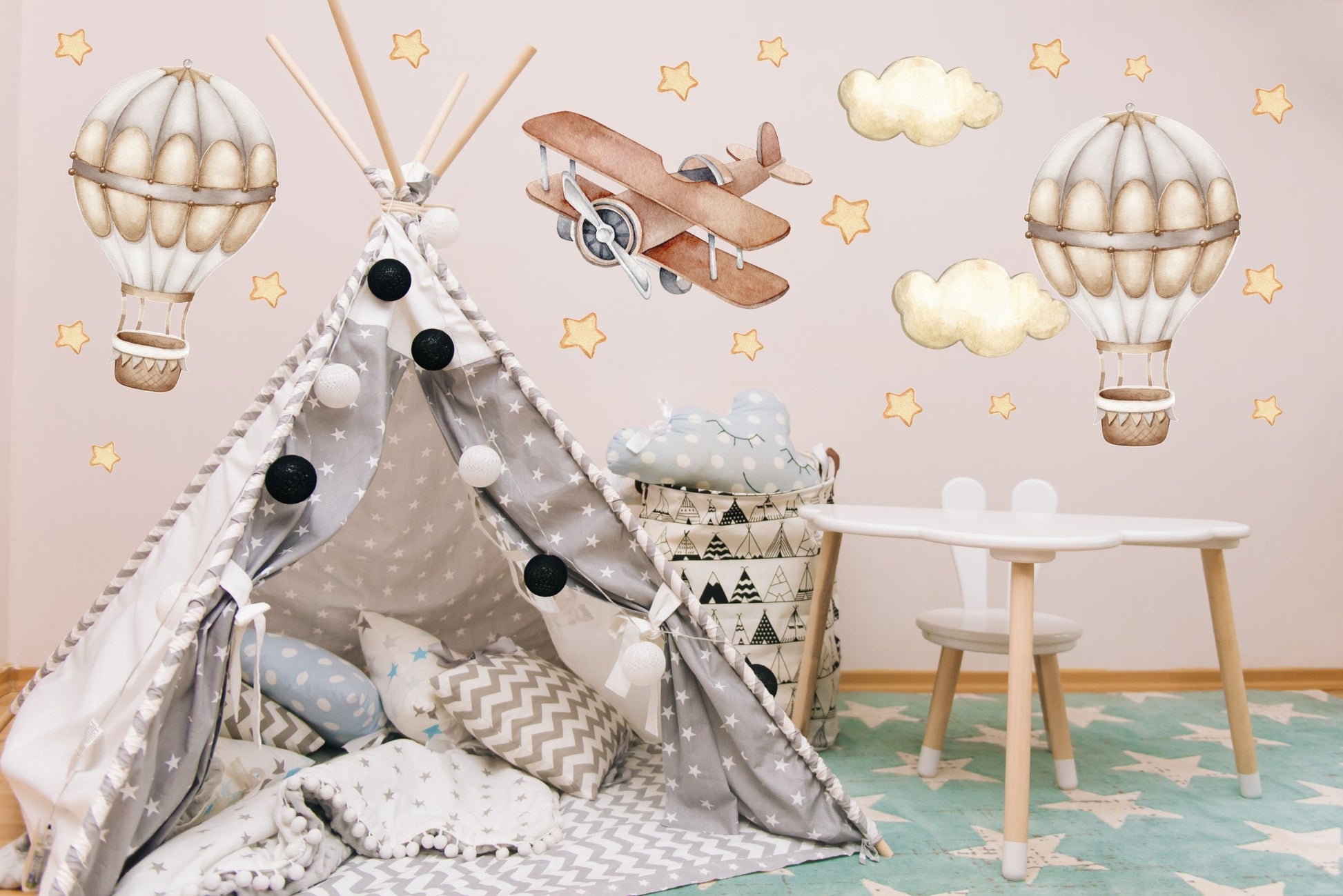 Naklejki na ścianę dla dzieci Beżowe Balony Boho GRATIS Kontakt Włącznik  ForWalls.eu
