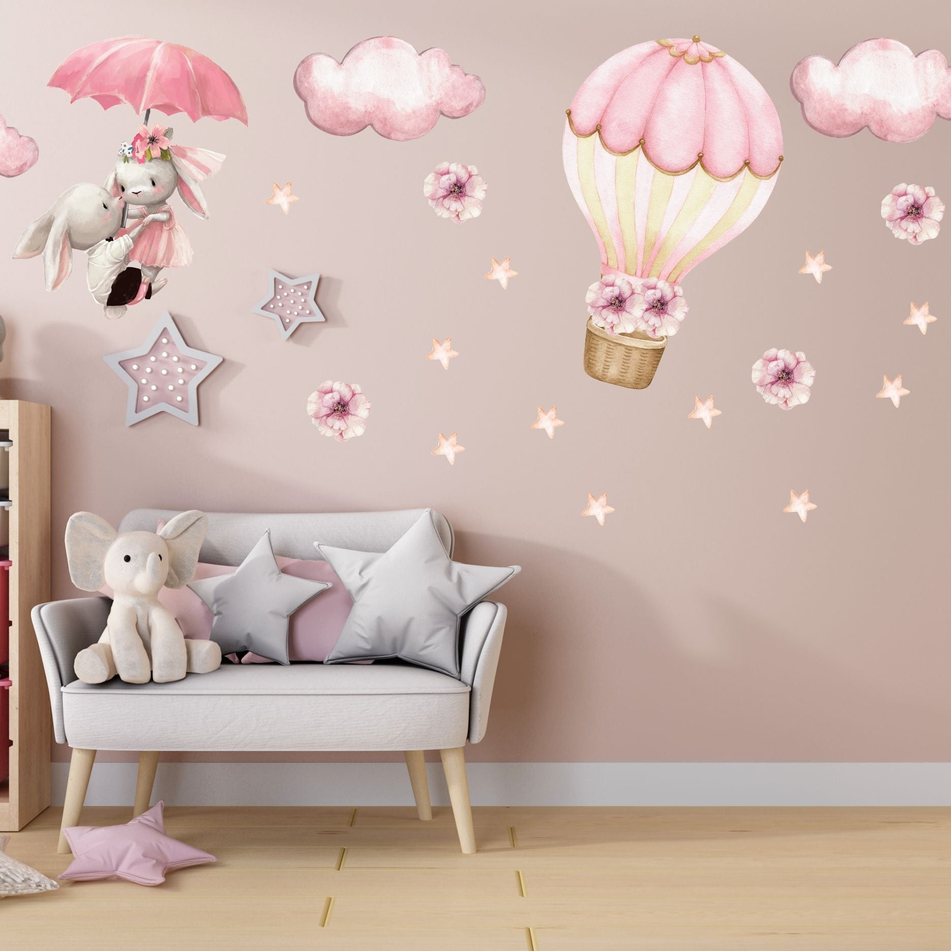 Naklejki na ścianę dla dzieci Różowe Króliczki Boho GRATIS Kontakt Włącznik  ForWalls.eu