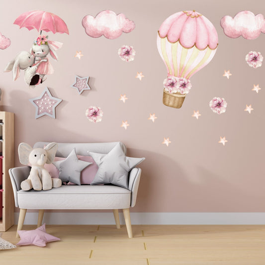 Naklejki na ścianę dla dzieci Różowe Króliczki Boho GRATIS Kontakt Włącznik  ForWalls.eu
