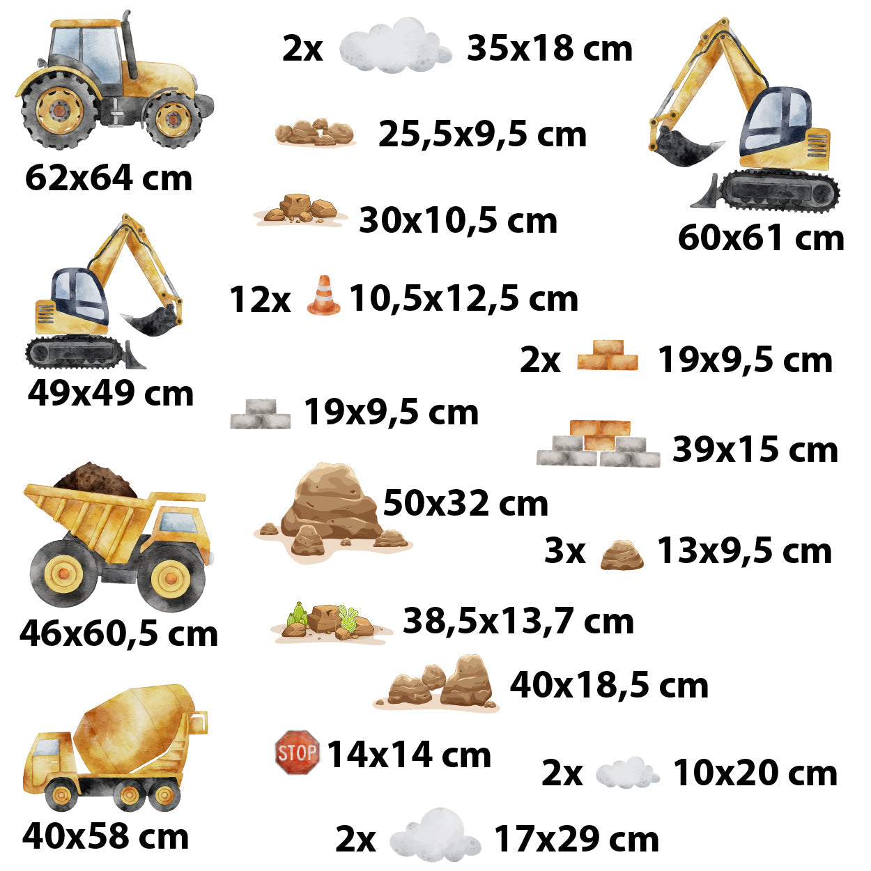 Naklejki na ścianę dla dzieci Budowa Koparka Auta do pokoju chłopca dziecka  ForWalls.eu
