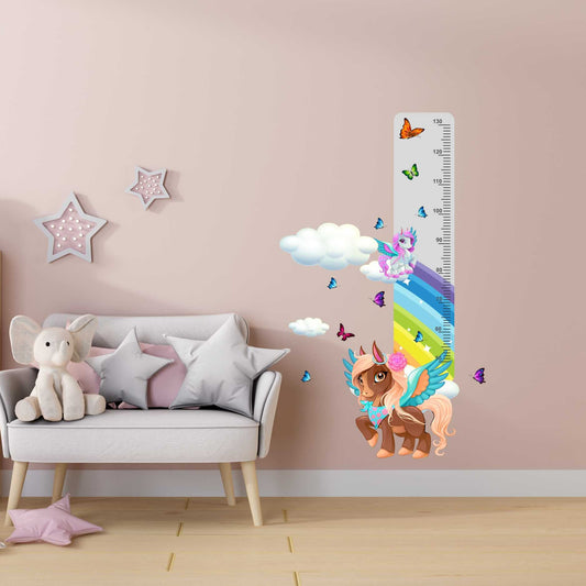 Miarka wzrostu dla dzieci Kolorowa naklejka ścienna kucyki motylki 45x120  ForWalls.eu