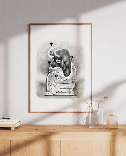 ForWalls.eu - Plakat Gaja - Minimalist black and white abstract print showing a stylized figure with intricate geometric and organic shapes in a wooden. - classic, Luiza Kwiatkowska, plakat, print