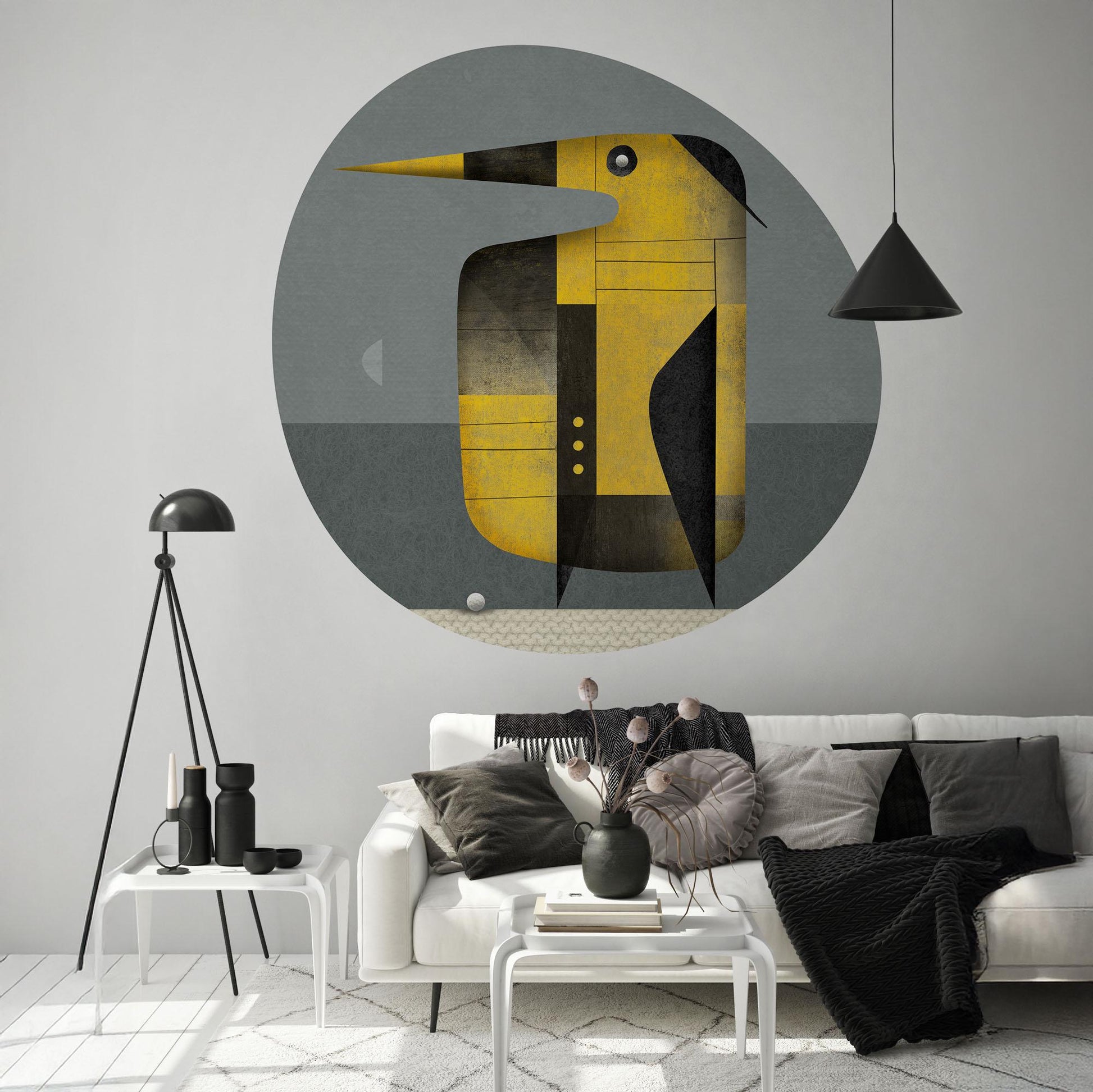 Organic Shape Art Decal - Night Golfer Penguin - Unique Silhouette Wall Art - Mid Century Modern Decor by FREZO - No AI - Peel & Stick
