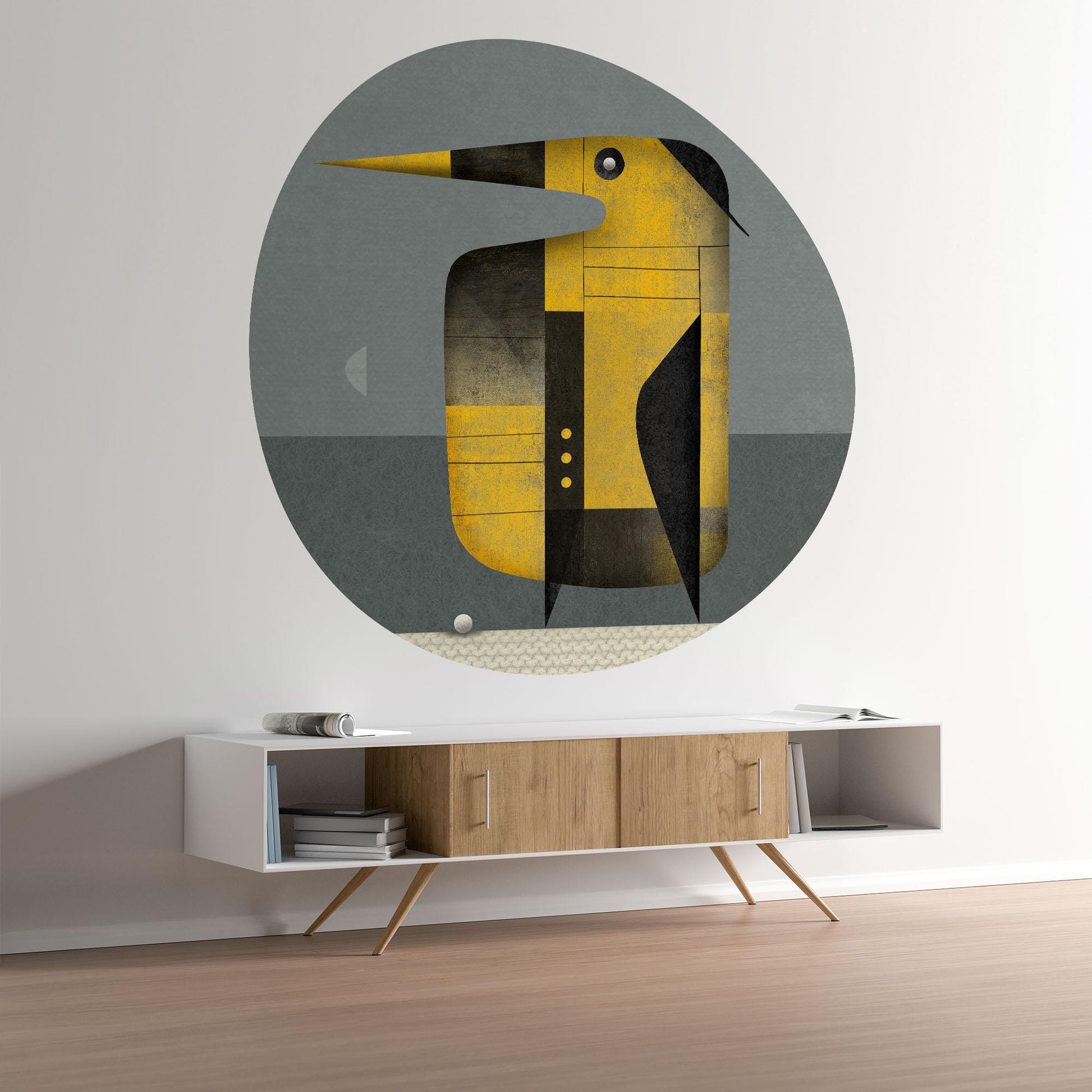 Organic Shape Art Decal - Night Golfer Penguin - Unique Silhouette Wall Art - Mid Century Modern Decor by FREZO - No AI - Peel & Stick