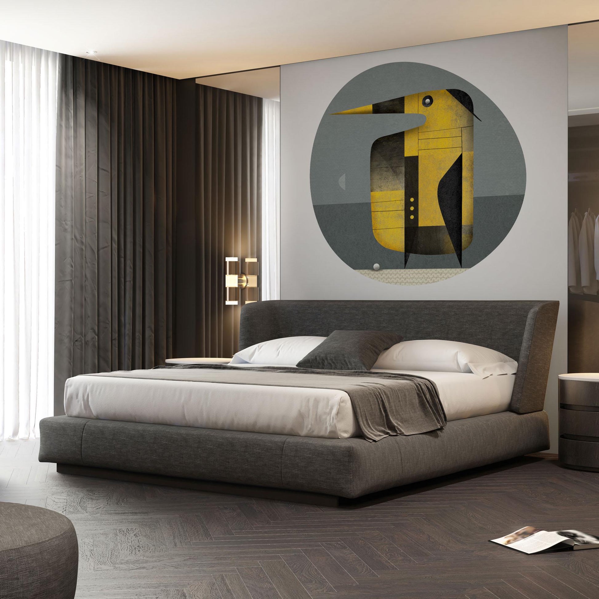 Organic Shape Art Decal - Night Golfer Penguin - Unique Silhouette Wall Art - Mid Century Modern Decor by FREZO - No AI - Peel & Stick