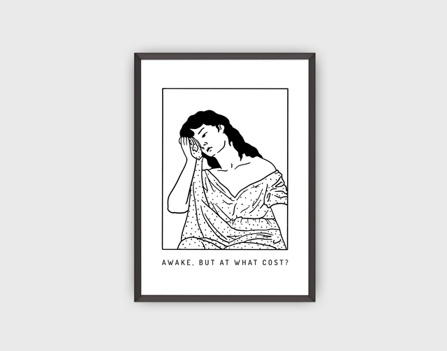 Plakat "Awake, but at what cost?"