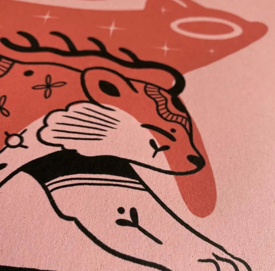 ForWalls.eu - Plakat Panda - Close-up of minimalist panda illustration in black and white with coral background and subtle texture details. - Luiza Kwiatkowska, plakat, print, Soul Animals