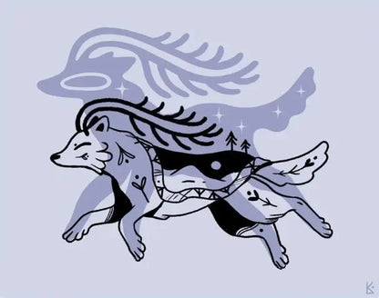 ForWalls.eu - Plakat Wilk - Minimalist wolf illustration with layered shapes in blue and black, tribal patterns, and a spirit-like double outline on. - Luiza Kwiatkowska, plakat, print, Soul Animals